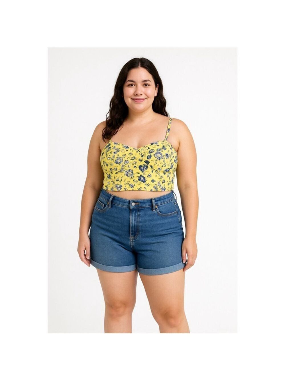 Floral Crop Top Bustier Yellow Blue Smocked Back Coquette Girl Festival Summer M